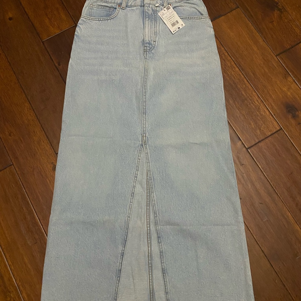 MANGO Light Wash Women's Denim Maxi Skirt with Front Slit